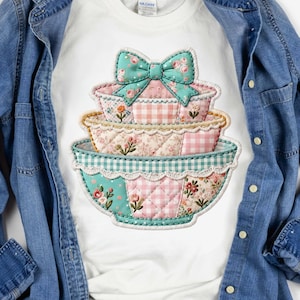 Patchwork Nesting Bowls PNG | Shabby Chic Kitchen Sublimation | Patchwork Pyrex Png Art | 8.5x11 Commercial Use | Vintage Digital Download