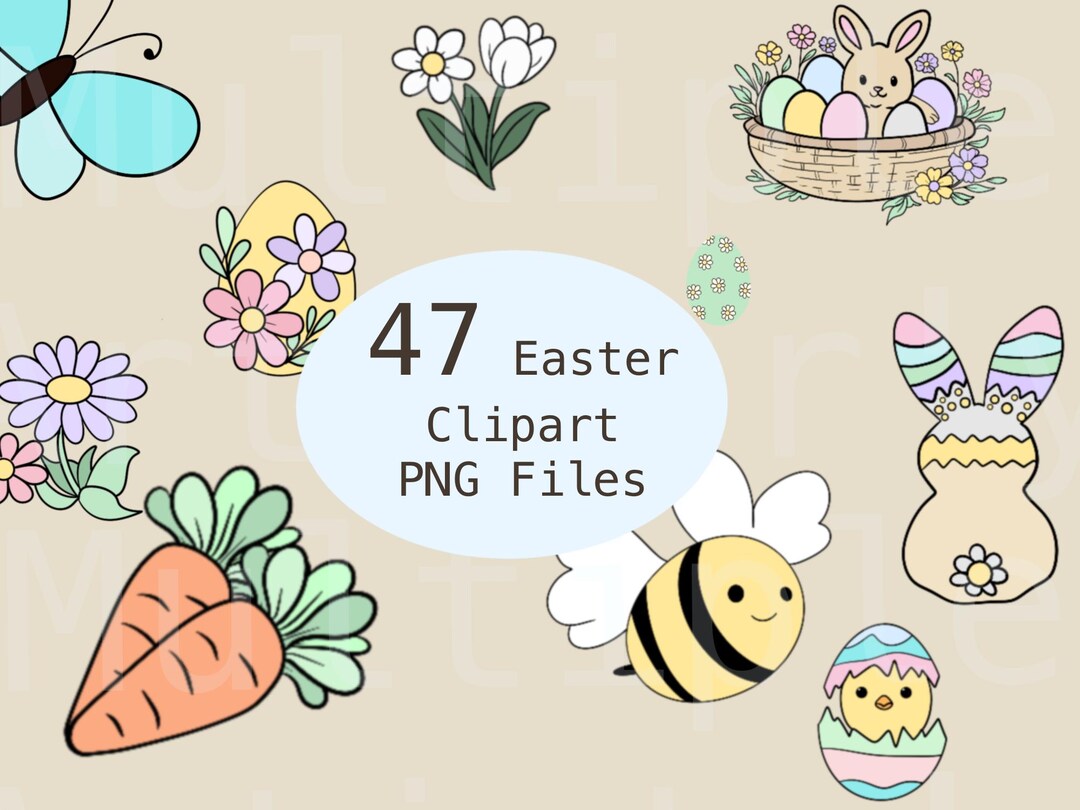 Cute Easter Bunny Clipart Bundle | 47 Easter PNG Files | Easter Eggs ...
