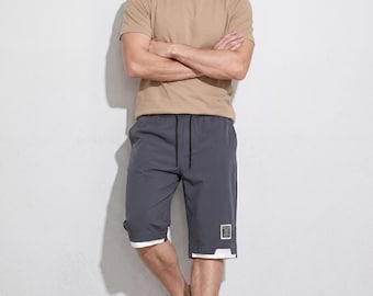 Knielange herenshort van katoenmix, relaxte pasvorm, taille met trekkoord