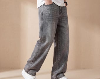 Herren Loose Fit Jeans mit weitem Bein | Minimalistische Street Style Hose