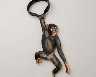 Monkey Bow Tie, Fun and Unique Animal Necktie, Cute Party Accessory, Gift for Animal Lovers, Funny Statement Tie