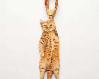 Corbata naranja con diseño de gato, corbata divertida y original con motivos de animales, accesorio adorable para mascotas, regalo para amantes de los gatos, corbata con mensaje original.