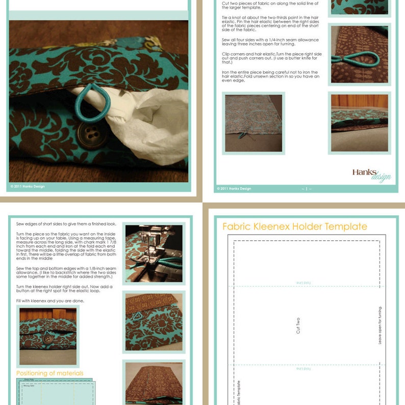 Fabric Kleenex Holder with button closure Sewing Pattern Etsy