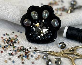 Black Little Paw Brooch, Handmade Gift for Pet Lover