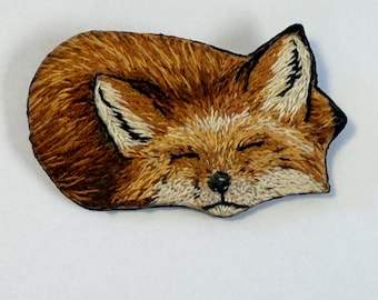 Hand Embroidered Sleeping Fox Brooch