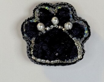 Black Paw Brooch, Handmade Gift for Pet Lover