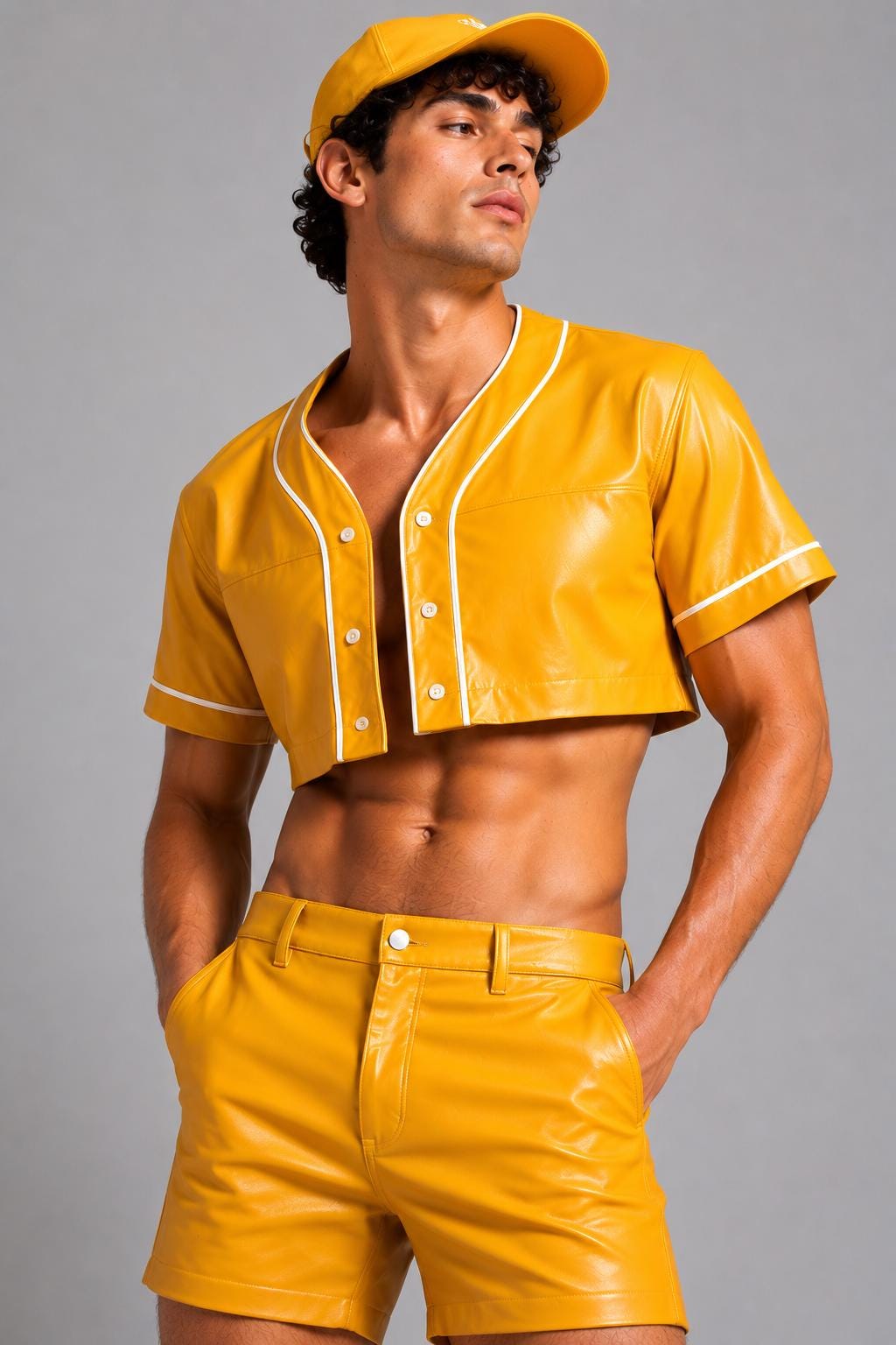 Mustard Sheep Leather Shorts, Luxury Streetwear, Tailored Fit, Designer…