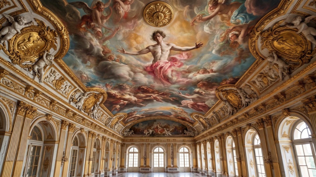 Baroque Renaissance Ceiling Mural: Rococo Angel Heaven Fresco Wallpaper ...
