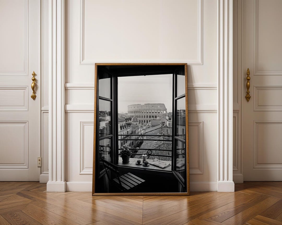 Window View Poster Rome Colosseum View Wall Art Rome Window View Poster Black and White Rome ...