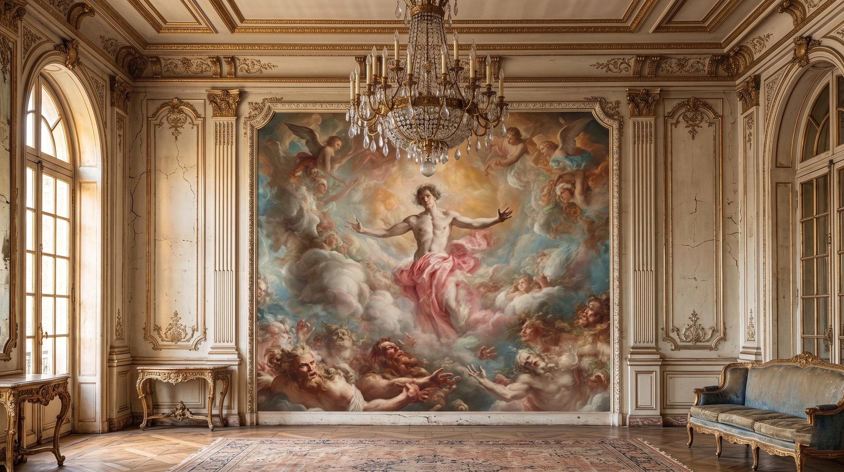 Baroque Renaissance Ceiling Mural: Rococo Angel Heaven Fresco Wallpaper ...
