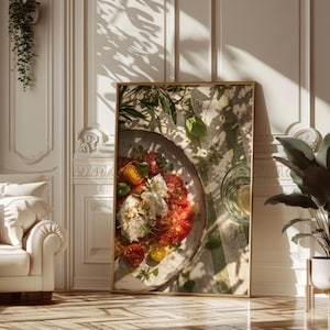 Mediterranean Kitchen Wall Art Tomato Burrata Poster Italian Food Print Summer Table Decor