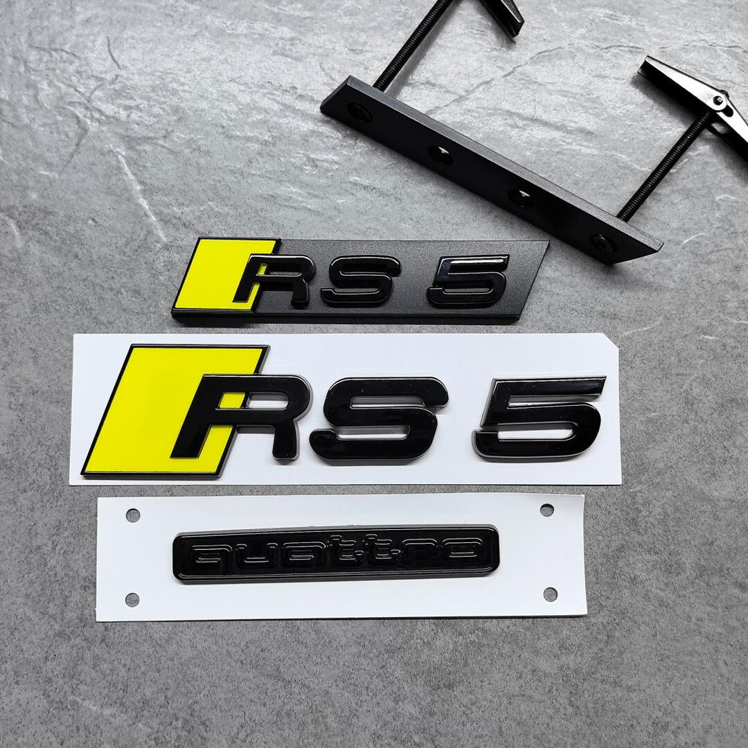 Set of 3 Gloss Yellow & Black RS5 Emblems – RS5 Rear Badge + RS5 Grille ...