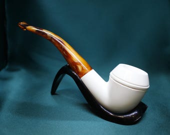 Pipa de espuma de mar tallada a mano - Obra maestra minimalista - Oro blanco de Anatolia