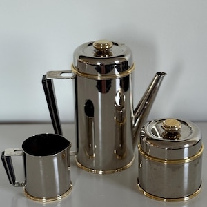 Mid Century Modern Stainless Steel Coffee Pot, Creamer and Sugar Bowl