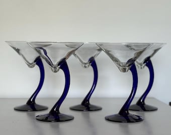 Libbey Bravura Cobalt Blue Martini Glasses Set of 5 Wedding Gift