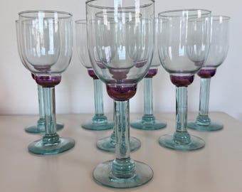 Pfaltzgraff Juniper Teal and Cranberry Hand Blown Wine Goblets Set of 8