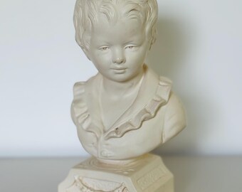 Vintage Chalkware Boy Bust Book End Figurine by Alexander Backer Company ABCO