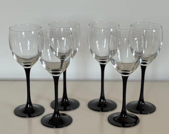 Luminarc France Domino Black Stemmed Wine Glasses Set of 6