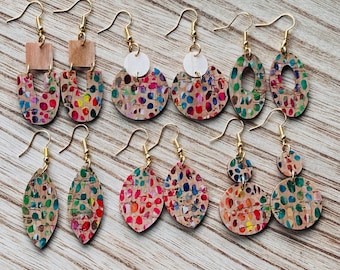 Leather Earrings - Rainbow Spots