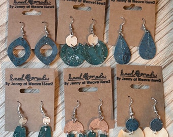 Cork Earrings - Teal & Silver