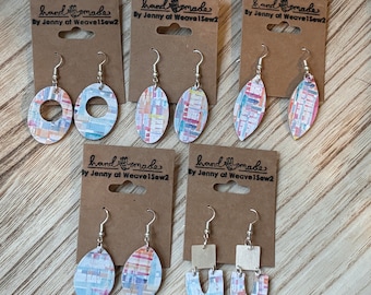 Leather Earrings - Abstract Plaid