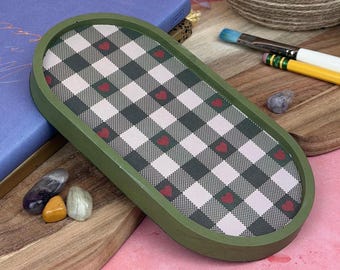 Jesmonite love heart tray | Jewellery Trinket Dish | Candle Trays | Decorative Trays | Coasters | tartan | Gingham