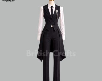 Victorian Gothic Tailcoat Vest Suit Set Black Steampunk Suit Wedding Groom Outfit Gothic Formal Suit Custom Made