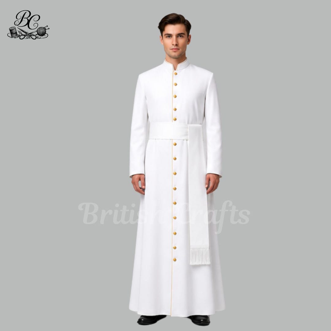 Mens White Roman Cassock Robe With Sash, Traditional Clergy Priest ...