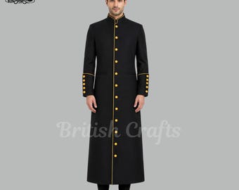 Mens Black Military Coat Suit Long Formal Coat Military Style Mens Coat Royal Button Coat Gothic Formal Wear
