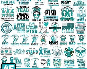 PTBS Awareness SVG Png, Glaube über Angst, Positive Zitate, PTSD Shirt, Don't Forget 22, Ptsd Grafiken, Psychische Gesundheit Clipart, Petrol Ribbon dafür
