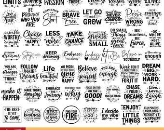 Motivierende Zitate SVG-Bundle, positives Zitat svg, Affirmation svg, niedliche inspirierende svg, lustige Zitate schnitt Dateien, motivierender Becher