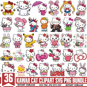 Kawaii Katze Clipart Bundle, Kitty Emote svg Png, süßes Kitty Cartoon, Tier Freunde Clipart, Katzenliebhaber Geschenk, Kawaii Umrisse svg, für Cricut