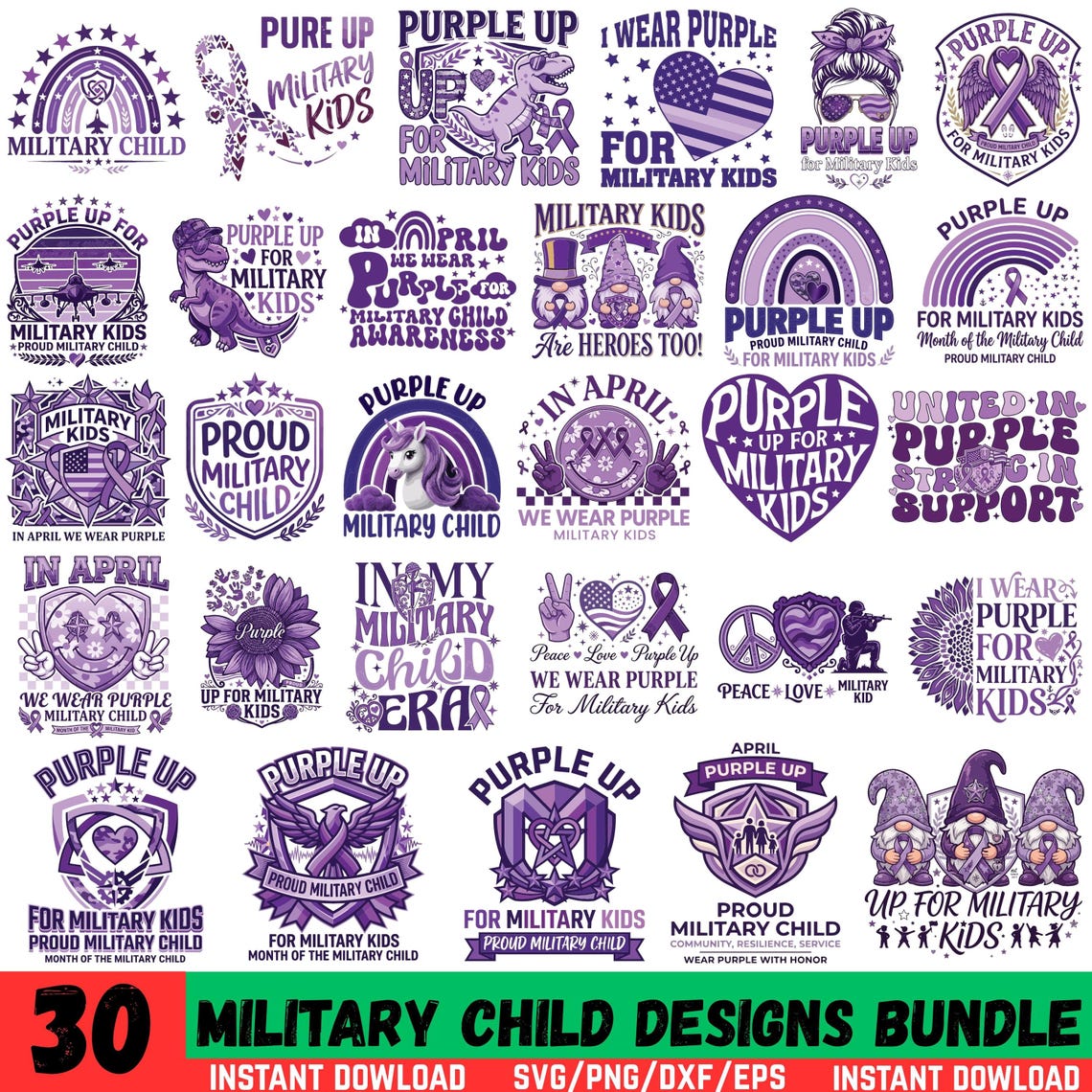 Miliary Design Military Child Designs Bundle, Military Children Svg Png, Purple up ...