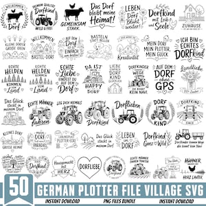 Fichier SVG pour traceur allemand : village, enfant du village fier de l'être, ferme, citations sur les villages allemands, proverbes allemands, tracteur, découpe pour Cricut