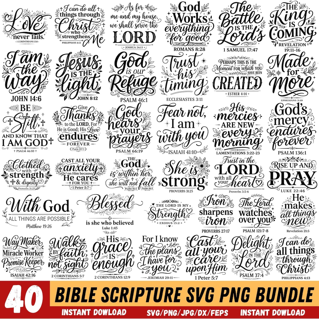 Bible Scripture Svg Png Bundle, Minimal Christian Quote Svg, Religious Quotes, Jesus Svg, 