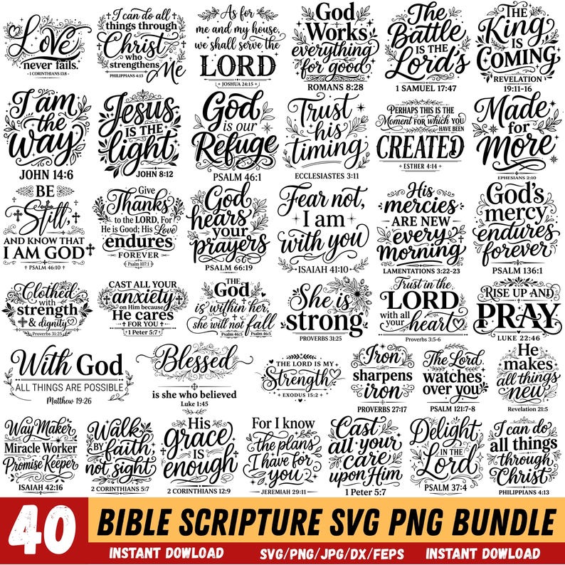 Bible Scripture Svg Png Bundle, Minimal Christian Quote Svg, Religious Quotes, Jesus Svg, Bible Print, Cut Files Cricut DXF, Bible Verse Png image 1