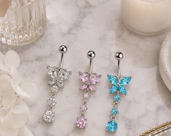 Butterfly Belly Button Ring,Dainty Dangle Piercing Ring,Butterfly Navel Belly Button Jewelry,Gift for her,Gift for women,Body Jewelry