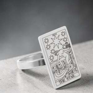 Anillo de tarot con estrella, luna y sol, anillo de sello llamativo, joyería de tarot espiritual y mística, anillo celestial gótico para el dedo meñique, regalo para ella.