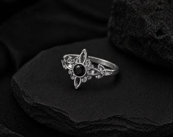 Bague obsidienne celtique, bague céleste noeud noir, bijoux de sorcellerie spirituels celtiques, cadeau pour elle, bagues de sorcellerie