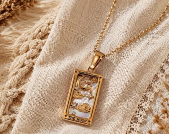 Collar de tarot y astrología; collar de sol, estrella y luna; joyería celestial única de tarot y brujería; collar llamativo de oro y plata; regalo para ella.
