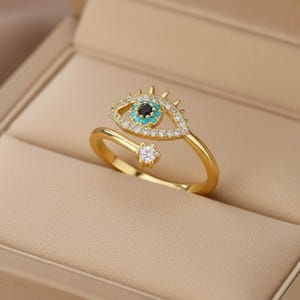 Dainty Evil Eye Ring, Adjustable Statement Stacking Ring , Minimalist Celestial Unique Spiritual Jewelry, Gift for her, Gift for yourself