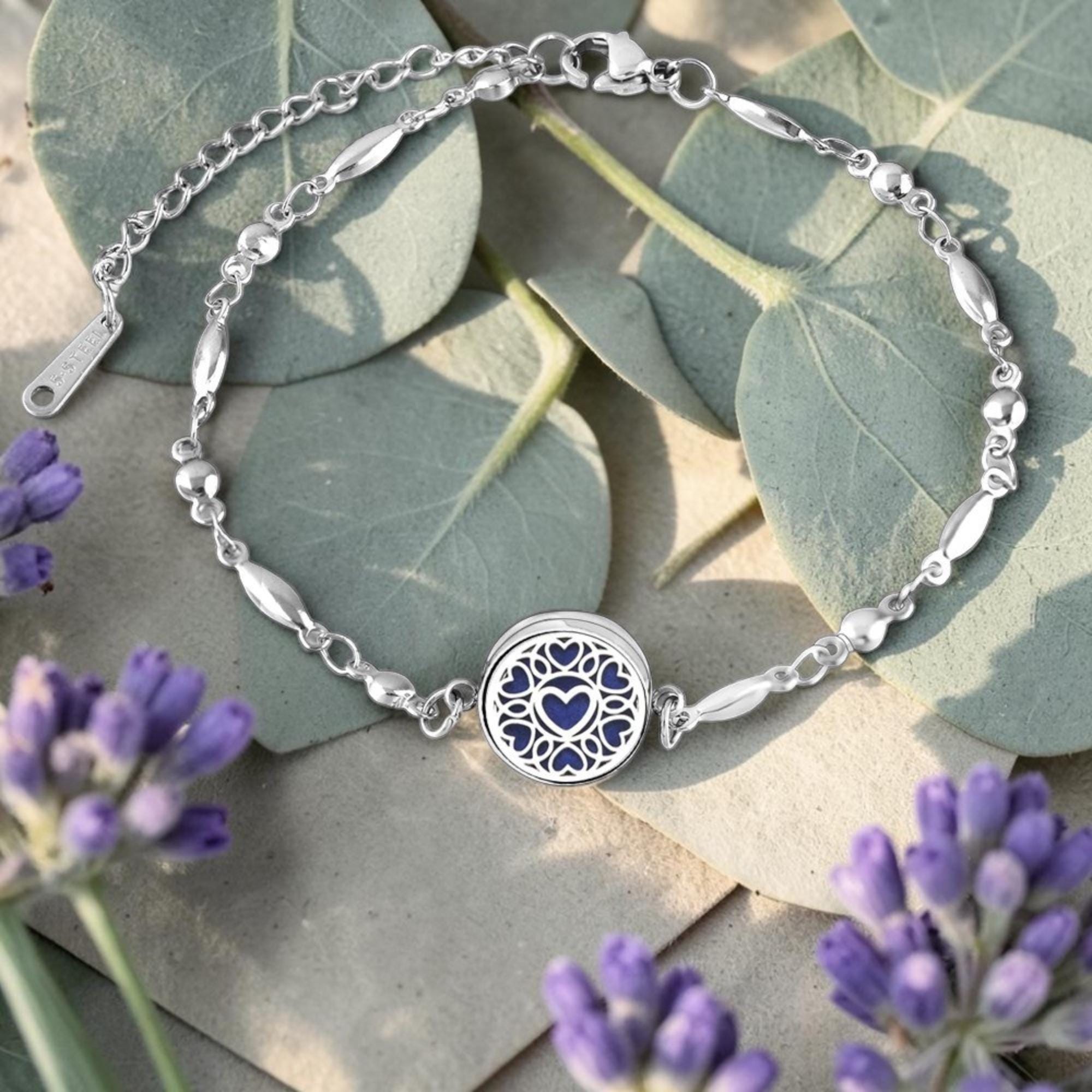 Aromatherapy Diffuser Bracelet,Heart Tree of Life Locket Bracelet,Silver Bangle, Perfume Oil,Spiritual Anxiety Relief Essential Oil Jewelry