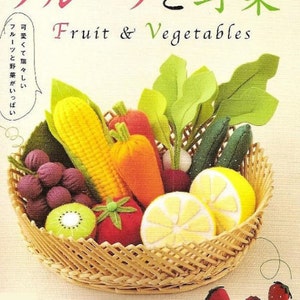 Felt Fruits and Vegetables Pattern, Japanese PDF Kawaii Ebook, Sew Felt Patterns, Free Shipping No.57