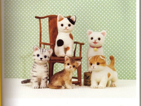 Needle Felt Cute Cats PDF Patterns, Kawaii Ebook, Japanese Book
