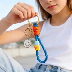 Handmade Paracord Keychain, Braided Rope Bag Charm, Key Ring, Phone Charm, Gift for Her