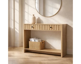 Mid Century Modern Walnut Console Table with Storage Drawers