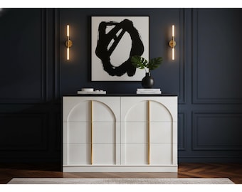 Dresser for Bedroom, Arched 6 Drawer Modern Chest of Drawers 47.3" Wide White Wood Dresser with Metal Handles, Hallway Organizer