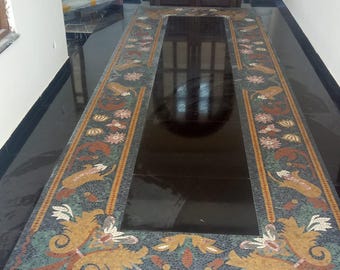 Marble Mosaic Floor Rug – Luxury Entryway Medallion, Custom Foyer Floor Mosaic, European Persian Stone Decor