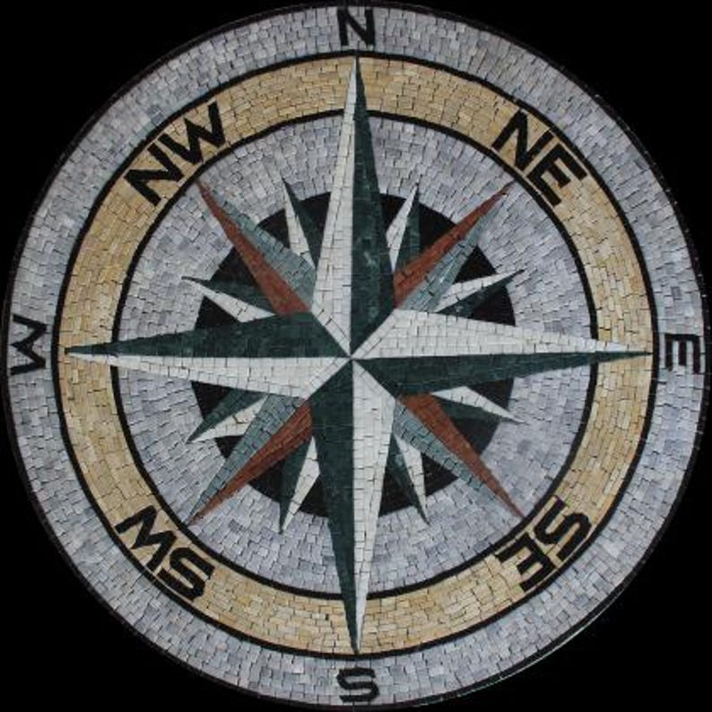Marble Mosaic Compass Medallion – Earth Tone Floor Medallion 6-7mm ...