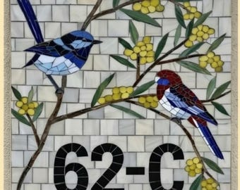 Marmor Mosaik Hausnummer Schild 24 ", Benutzerdefiniertes Adressschild, Handgefertigte Steinnummer Fliese, Eingangswanddekor im Freien, Benutzerdefinierte Größe verfügbar
